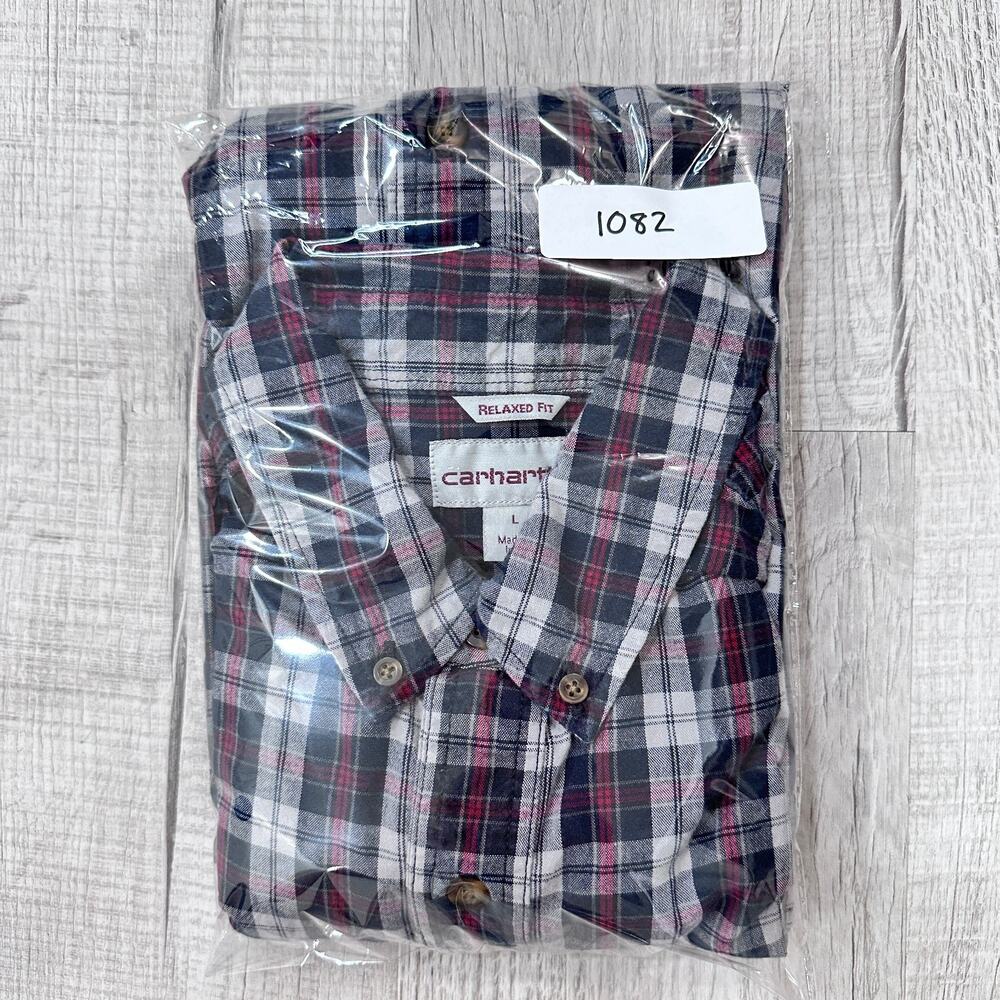 Carhartt Flannel Shirt Mens Large Red Plaid Button Down Long Sleeve Relaxed Fit - Picture 9 of 9